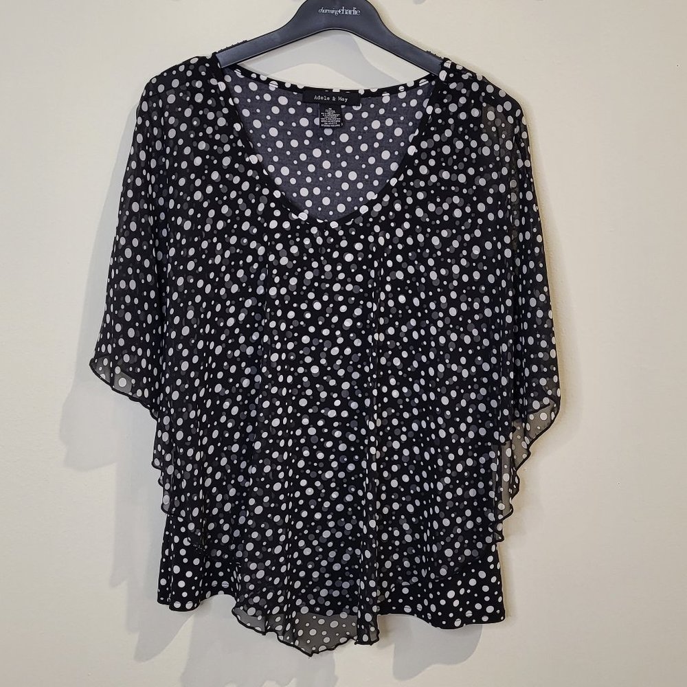 Adele and May Womens Medium Blouse-Black and White Polka Dot